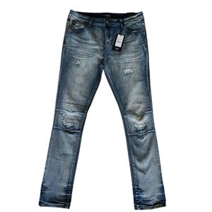 Men's Blue Distressed Jeans Tall Length. Size 36x34